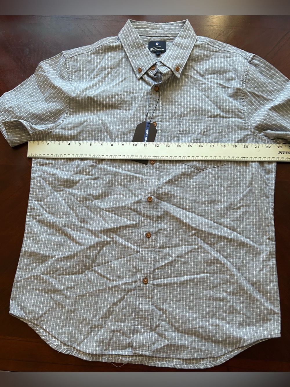 Ben Sherman Men’s Short-Sleeve Button-Down Shirt in Light Gray Stripe size L - Picture 4 of 7
